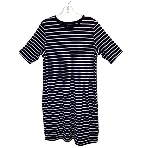 Kim Rogers Navy White Striped T-Shirt Dress Size Medium Cotton Knit NWT - Picture 1 of 8